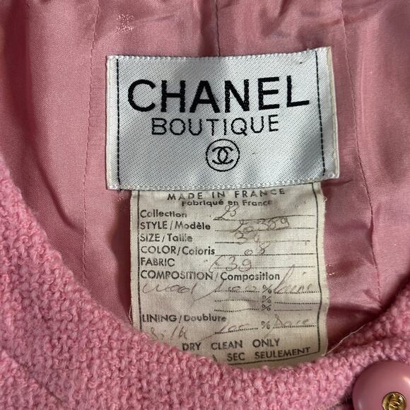 Vintage 90s Chanel XS Baby Pink Tweed 100% Wool + Silk Suit Set Blazer + Skirt - Picture 8 of 16